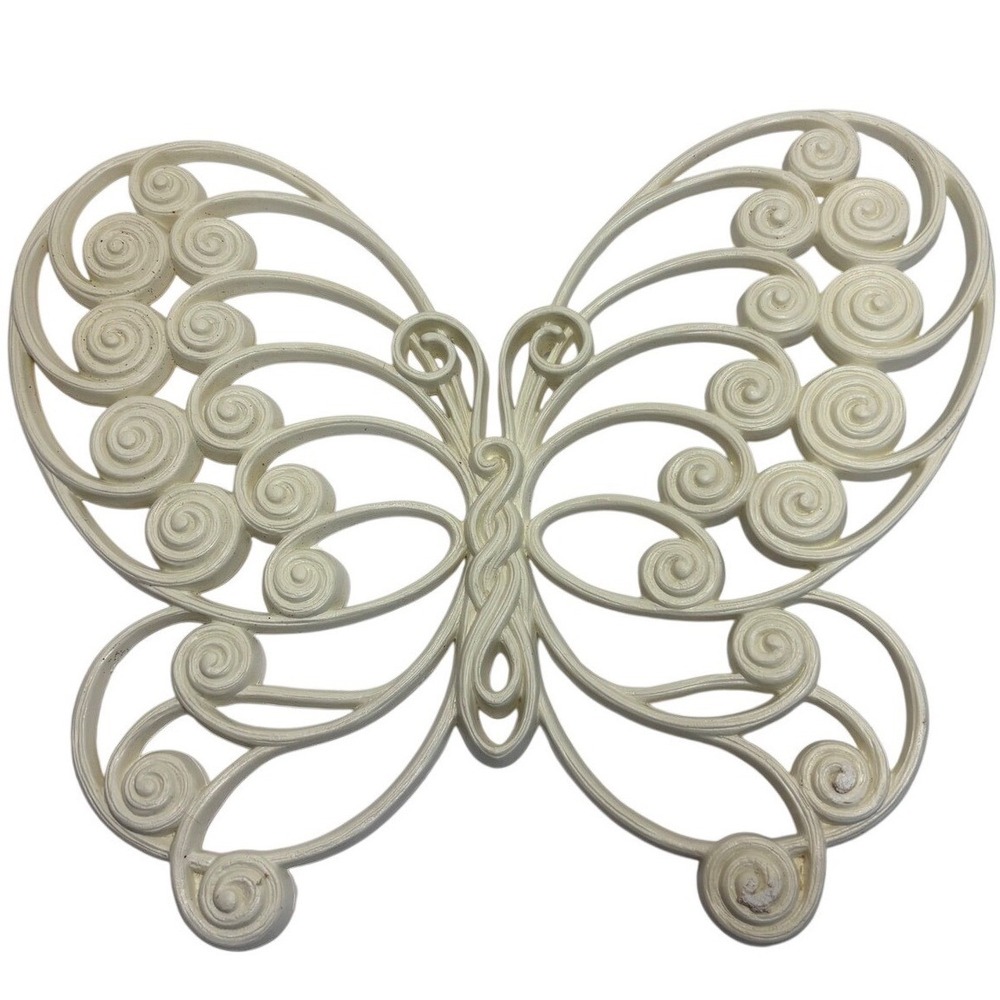 Burwood Products Co White Butterfly Wall Hanging Plaque Set 1629 MCM 1976 Vntg